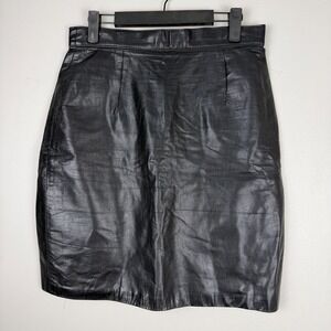 Vintage ADA Straight & Pencil Mini Skirt Women's 9-10 Black 100% Leather Classic